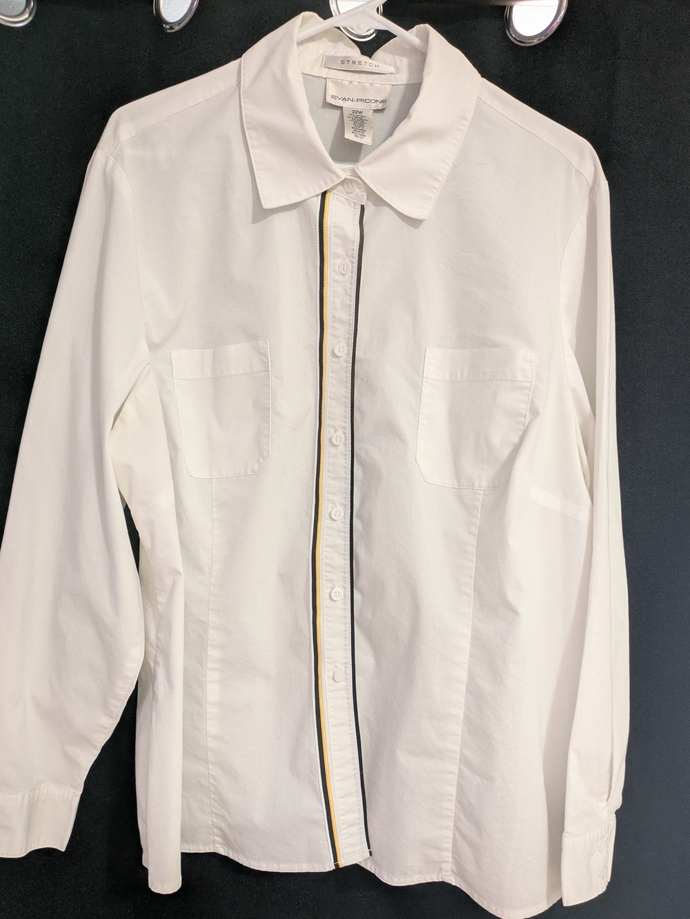 Evan Picone White Button-Down Shirt with Black and Gold Placket Trim